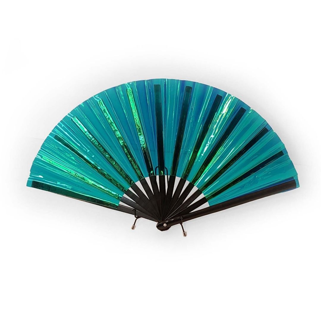 Aqua Iridescent Folding Fan