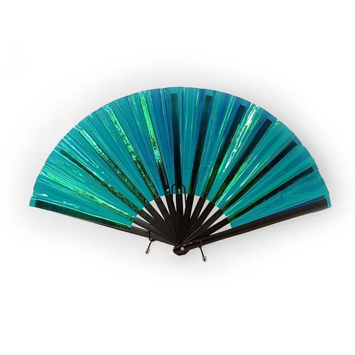Aqua Iridescent Rave Folding Fan