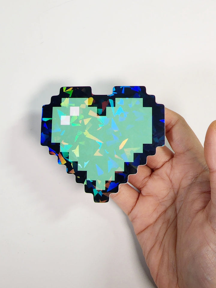 Green Pixel Heart Vinyl Sticker