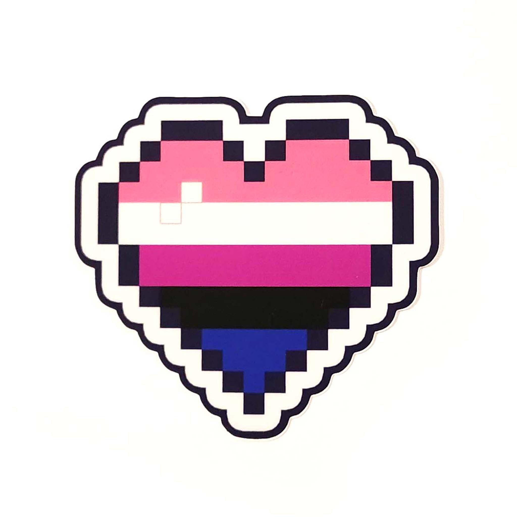 Gender Fluid Pride 8-bit Pixel Heart Vinyl Sticker