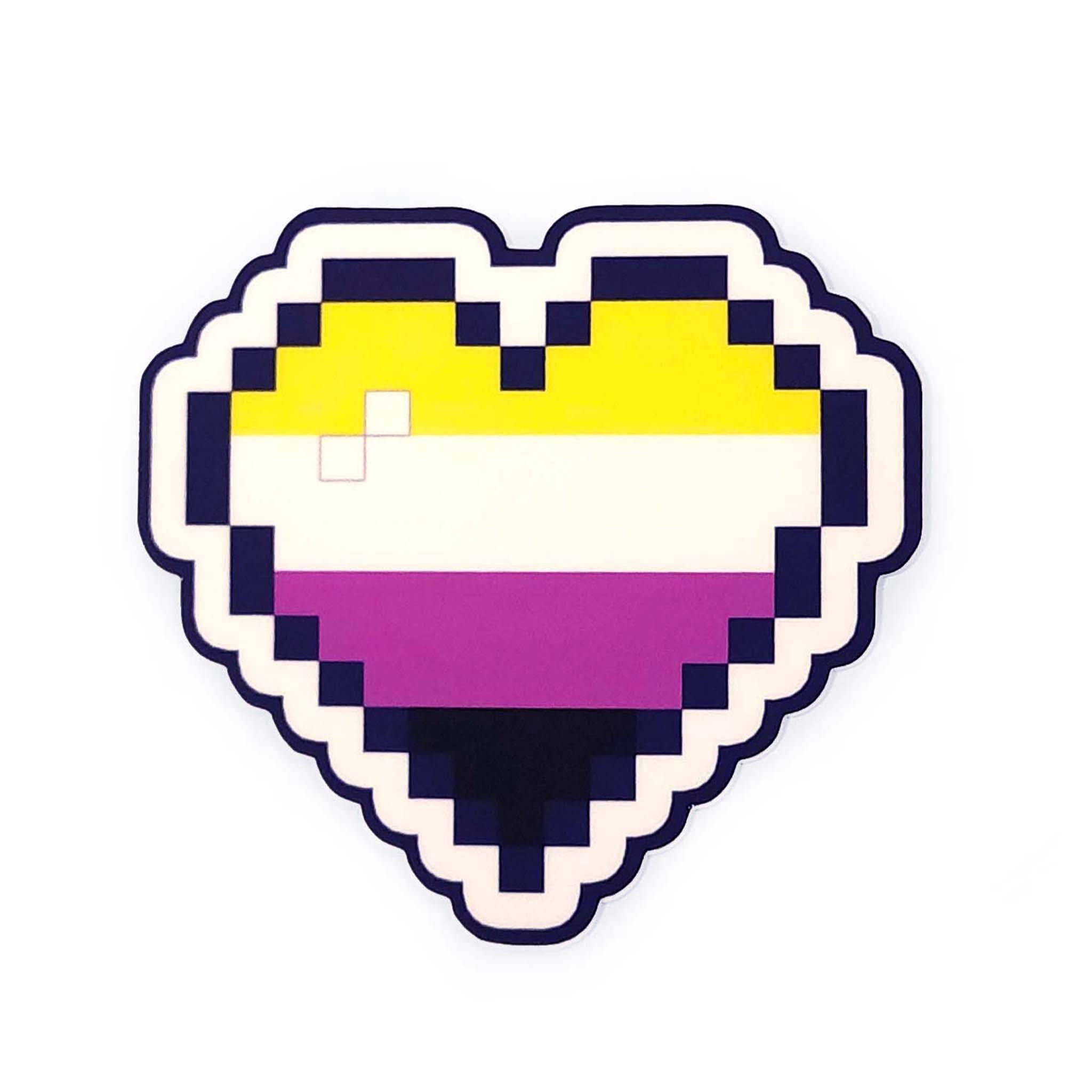 Non Binary Pride 8-bit Pixel Heart Vinyl Sticker