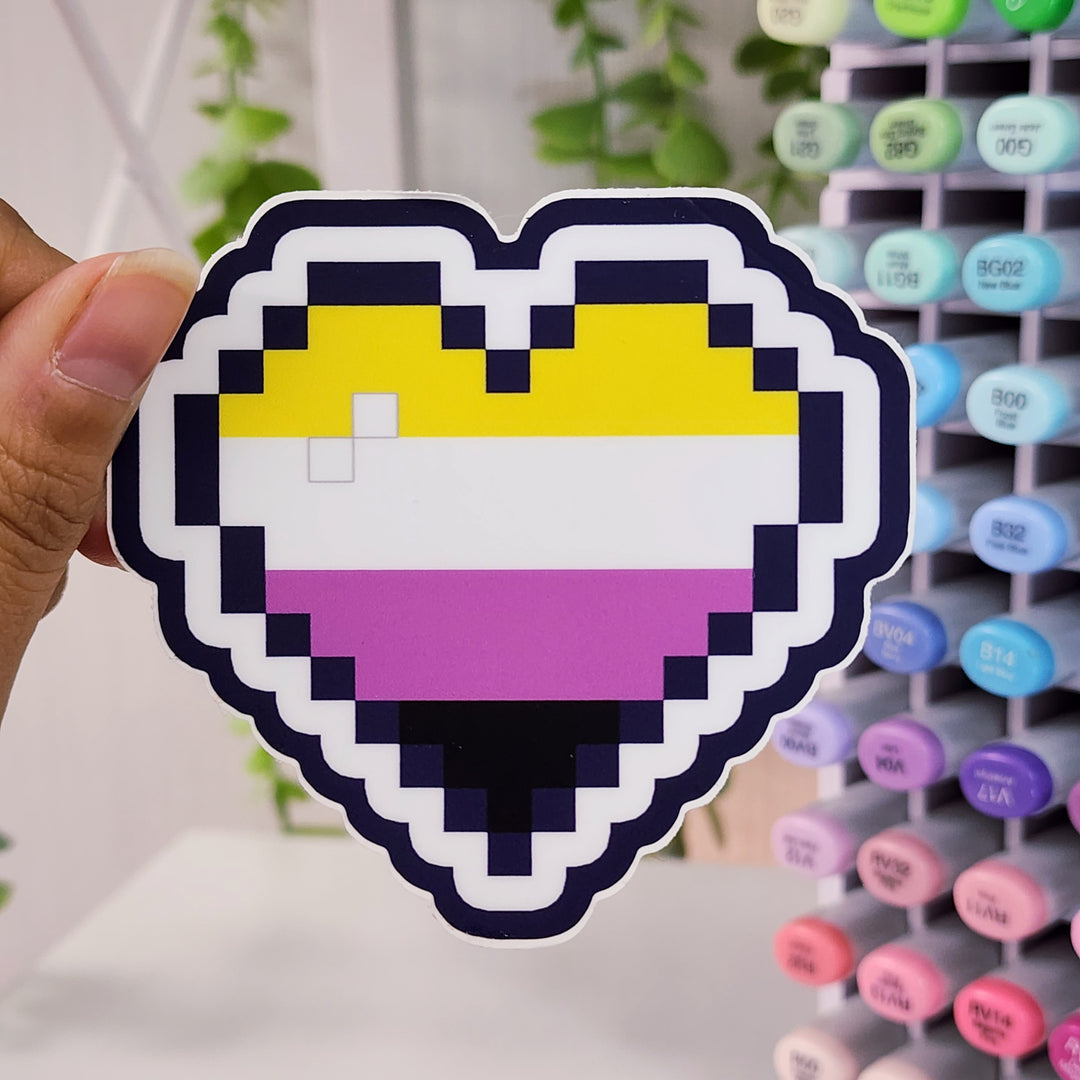 Non Binary Pride Pixel Heart Vinyl Sticker