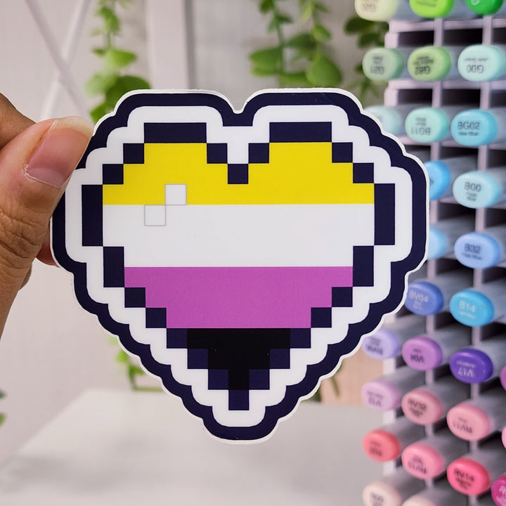 Non Binary Pride Pixel Heart Vinyl Sticker