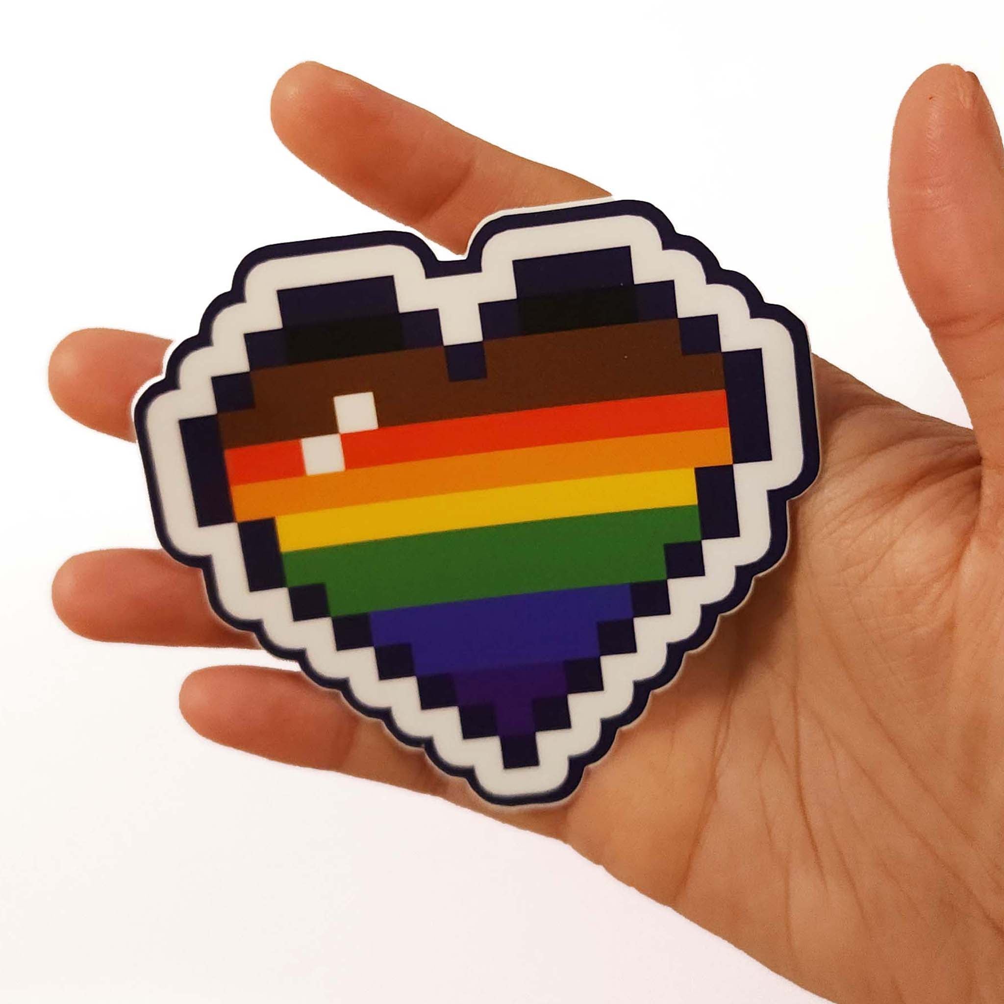 Rainbow Pixel Heart Vinyl Sticker