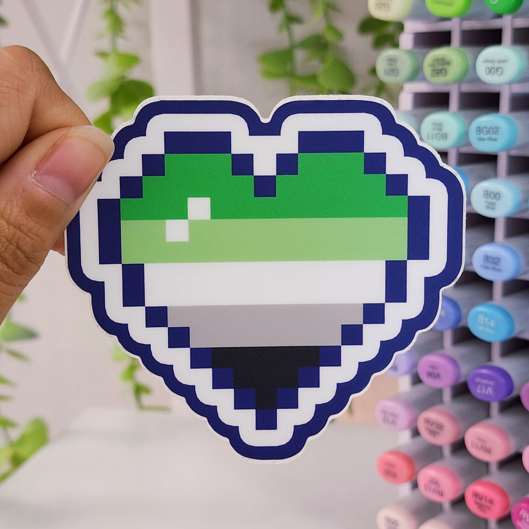 Aromantic Pride Pixel Heart Vinyl Sticker