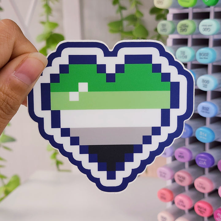 Aromantic Pride Pixel Heart Vinyl Sticker