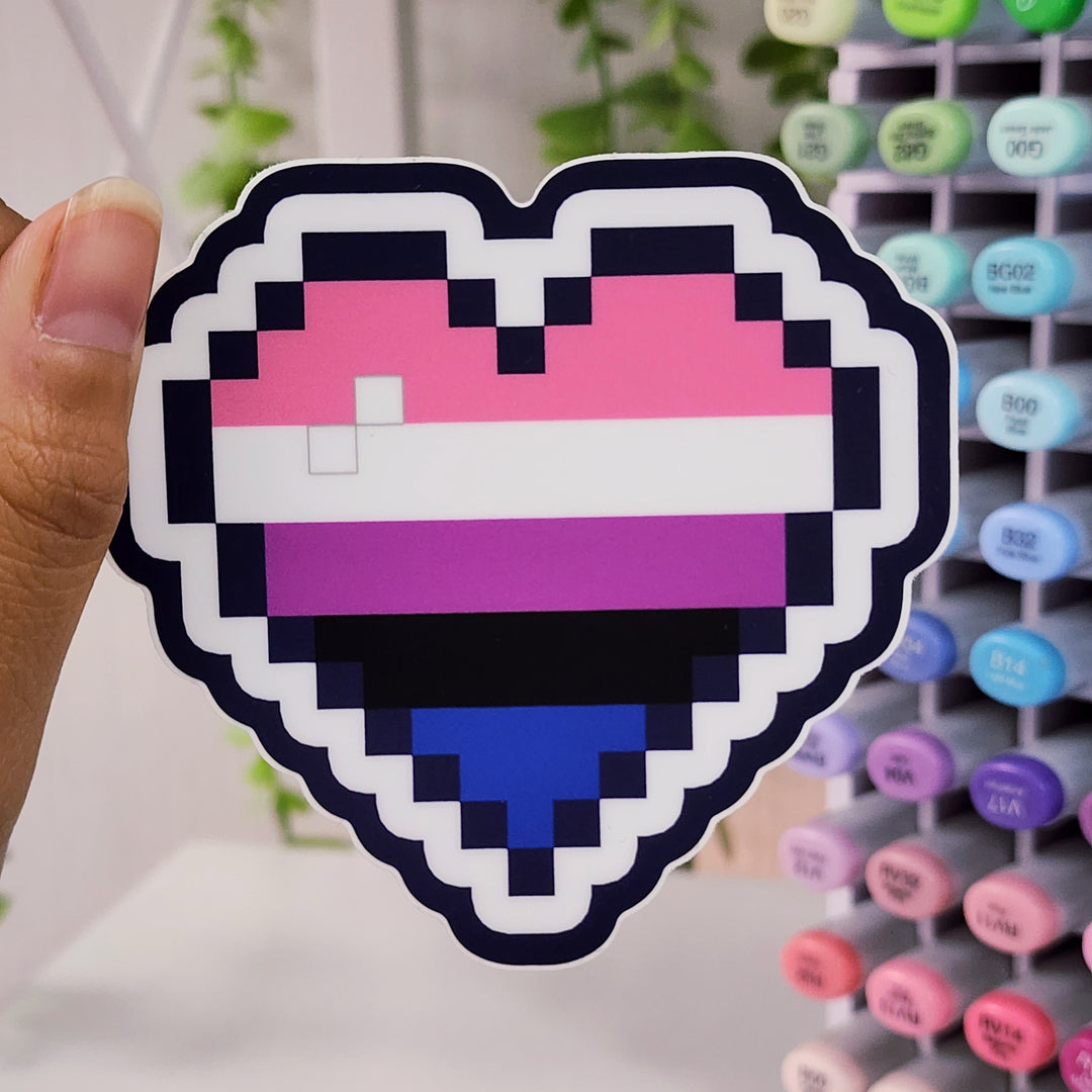 Gender Fluid Pride Pixel Heart Vinyl Sticker