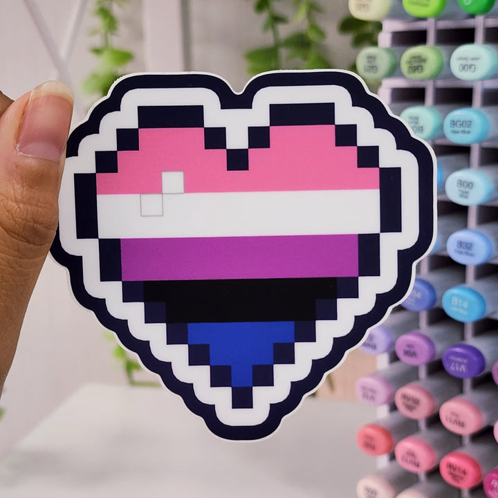 Gender Fluid Pride Pixel Heart Vinyl Sticker