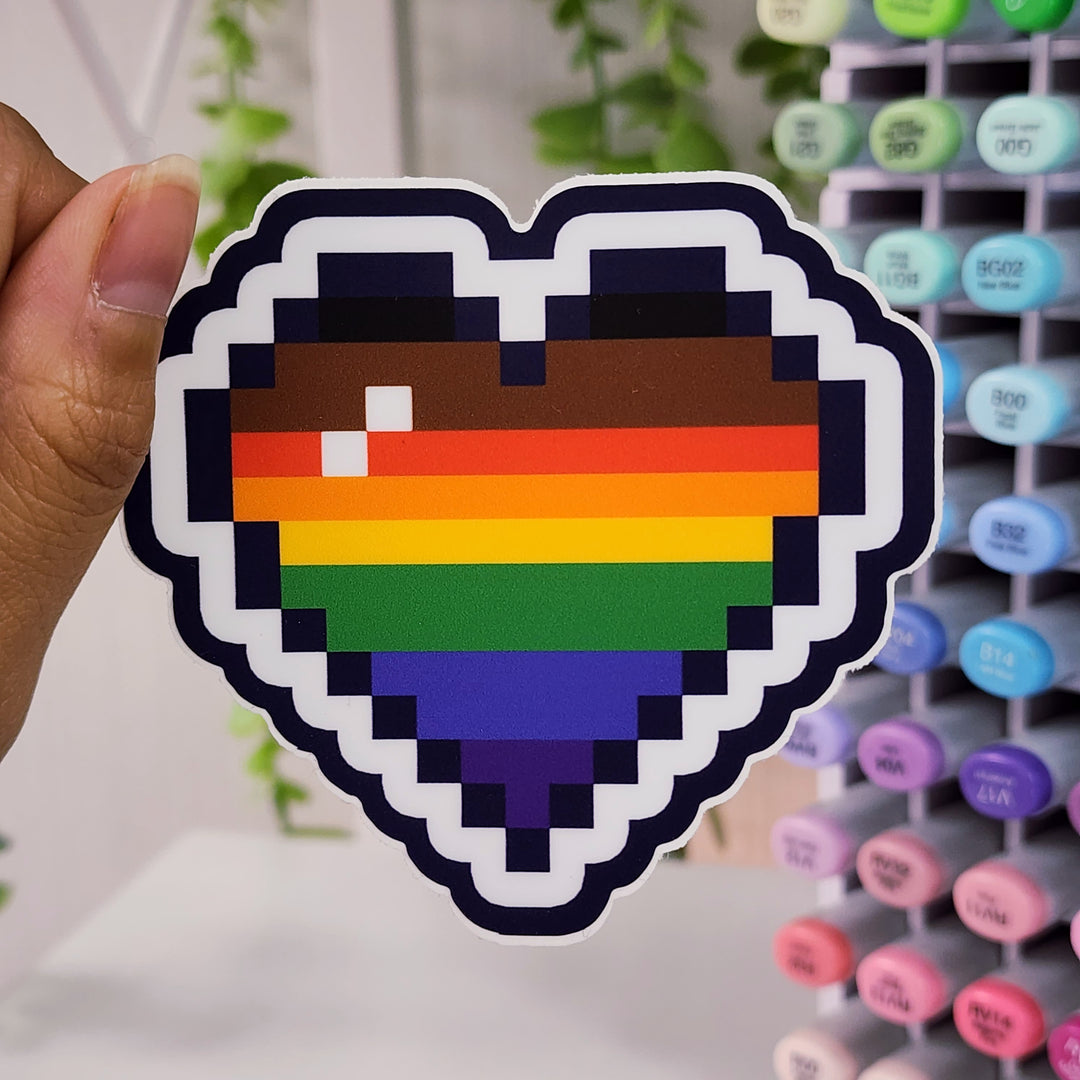 Rainbow Pixel Heart Vinyl Sticker