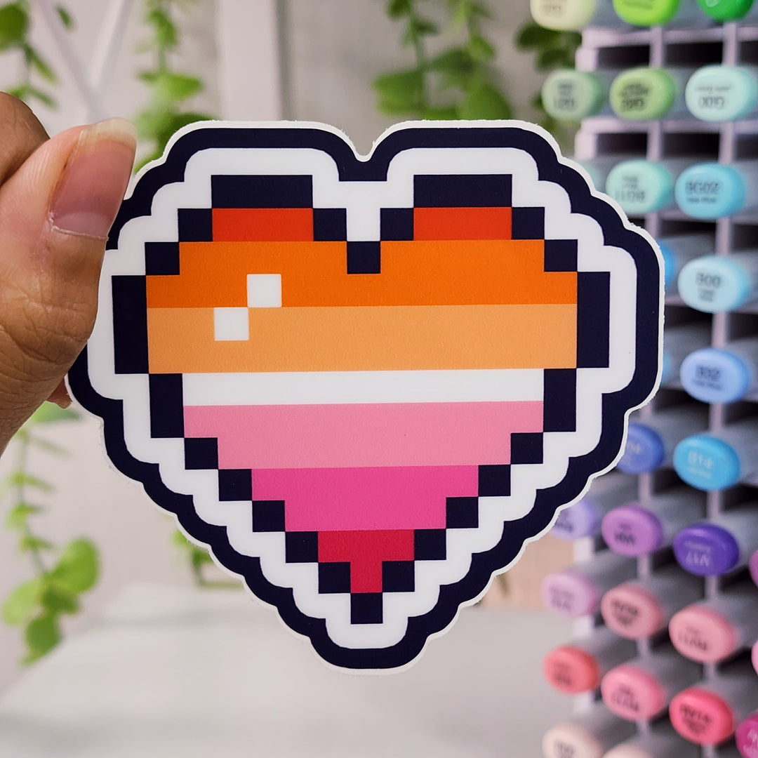 Lesbian Pride Pixel Heart Vinyl Sticker