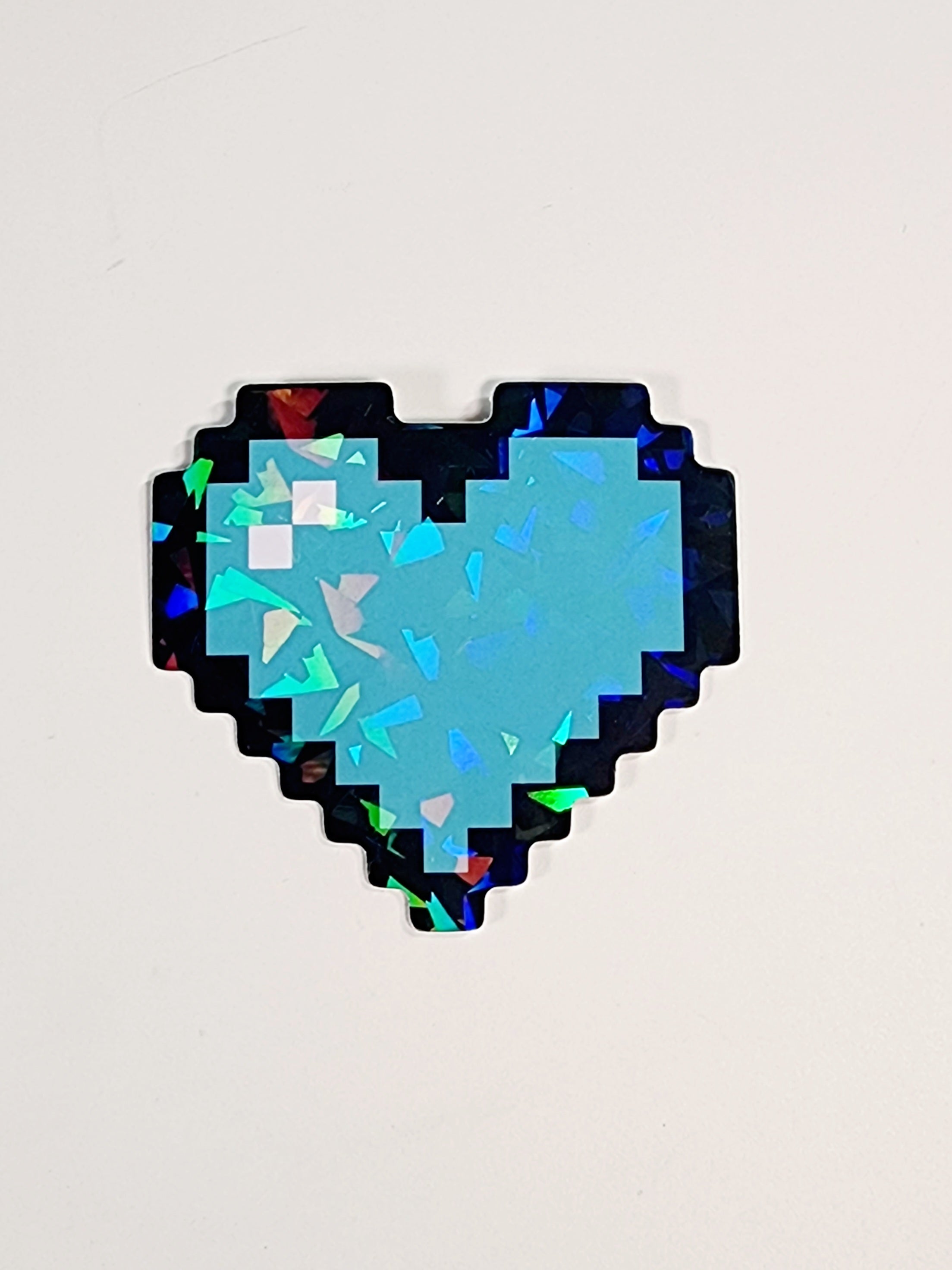 Blue Holo 8-bit Pixel Heart Vinyl Sticker