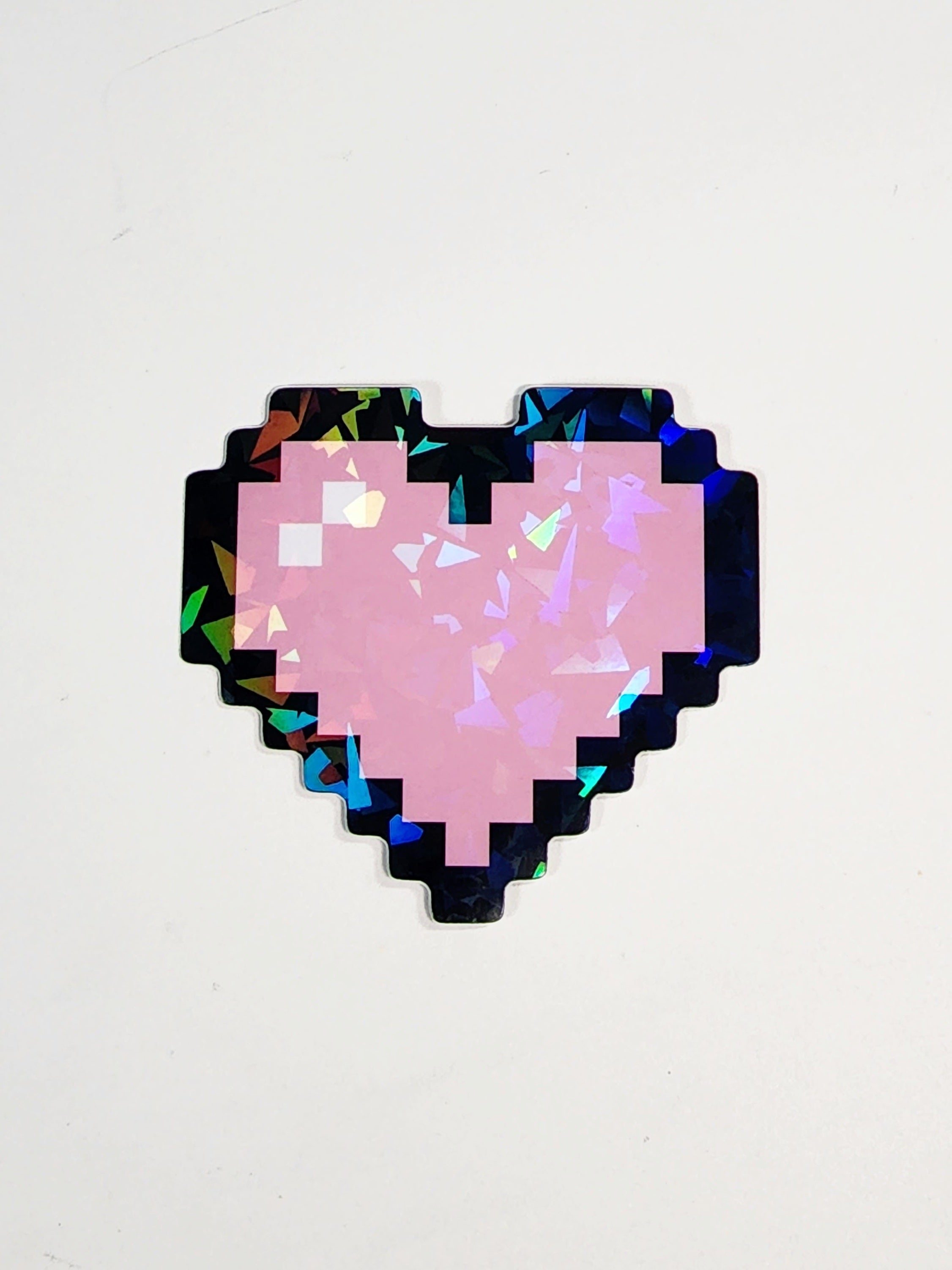Pink Holo 8-bit Pixel Heart Vinyl Sticker