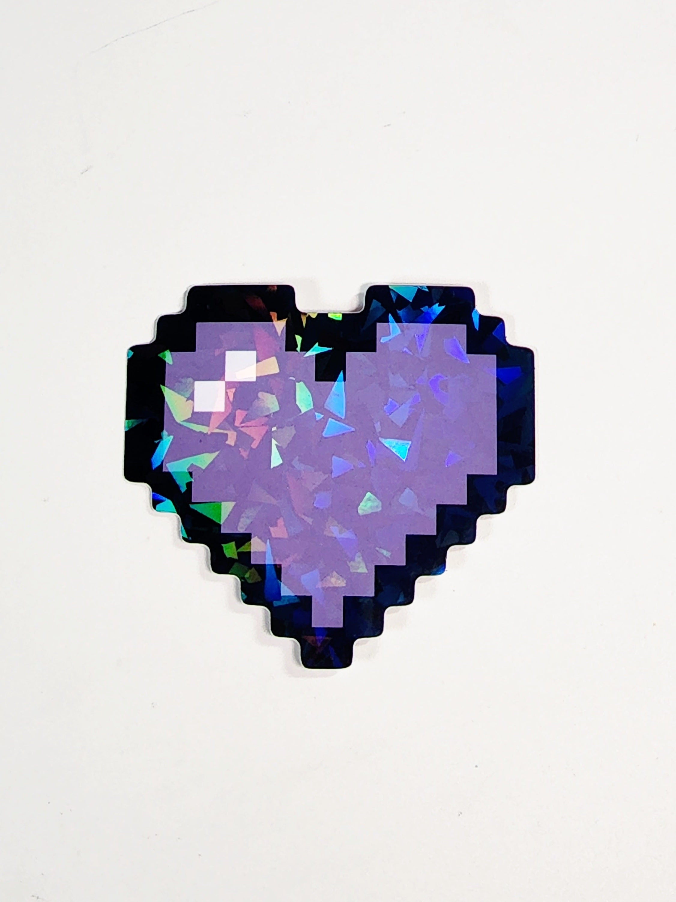 Purple Holo 8-bit Pixel Heart Vinyl Sticker