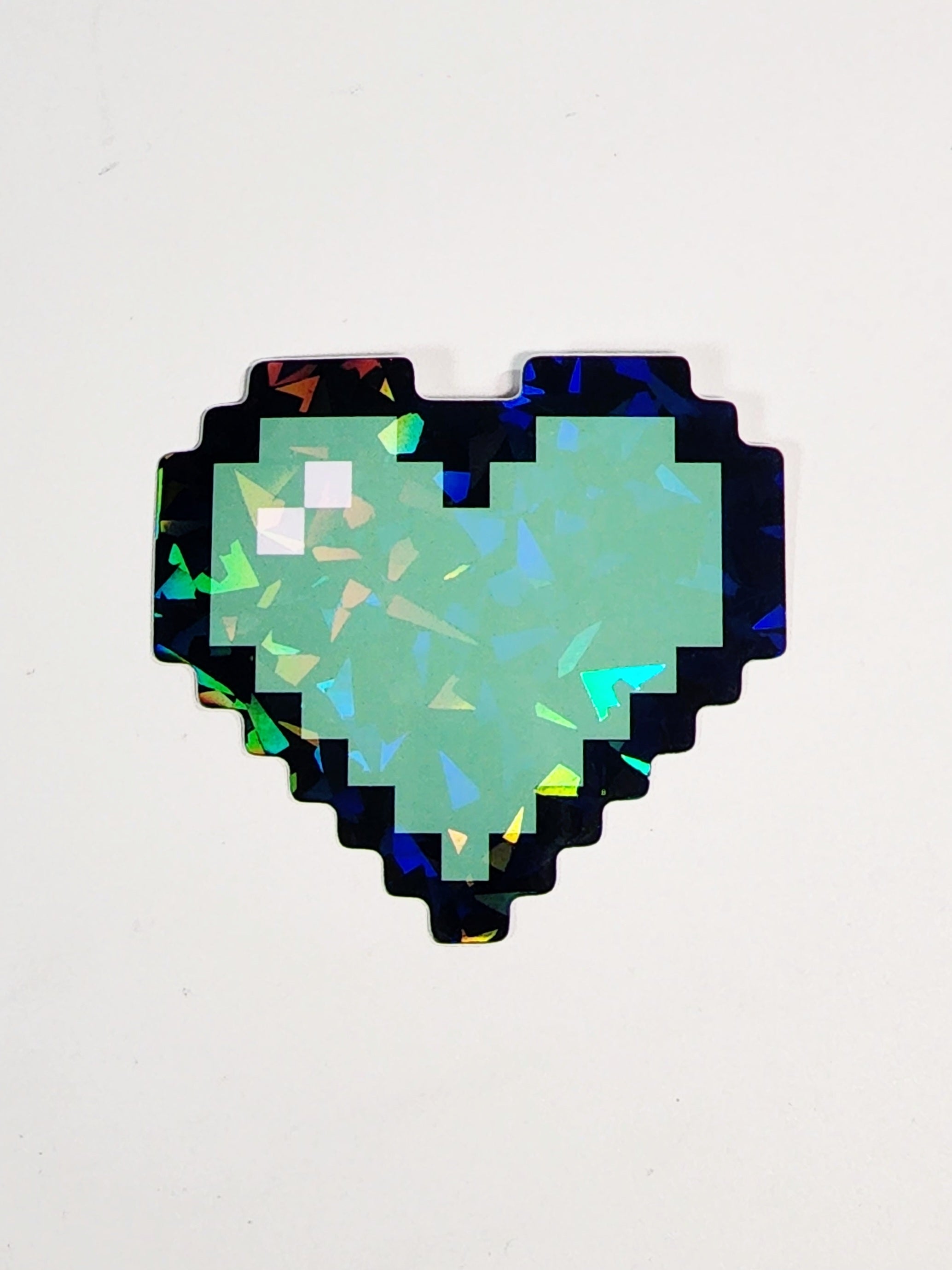 Green Holo 8-bit Pixel Heart Vinyl Sticker
