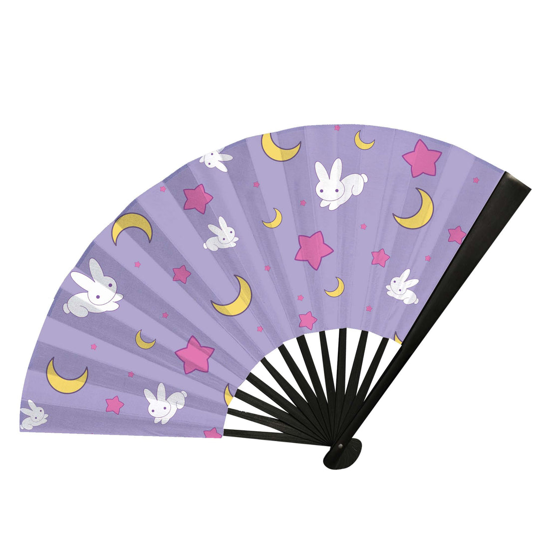 Pink Rabbit Fan Bunny Moon Rave Folding Fan | Kawaii Celestial Anime Fan | Clacking ...